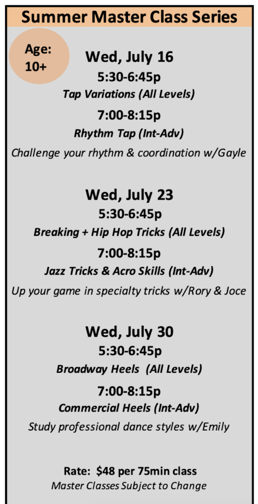 Summer 2025 master classes