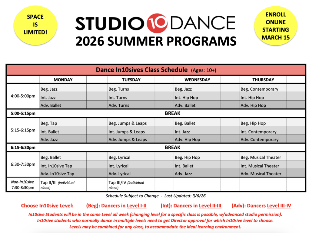 studio 10 2026 summer schedule screenshot